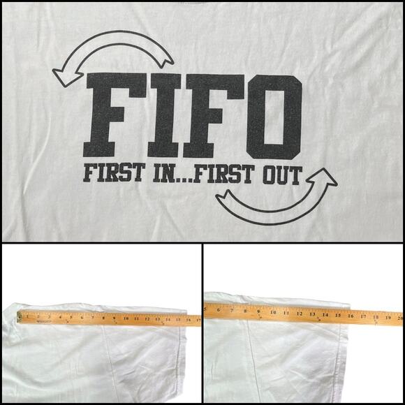 Gildan FIFO First In First Out Short Sleeve Crew Neck Tee Shirt XL White Black - Picture 7 of 10